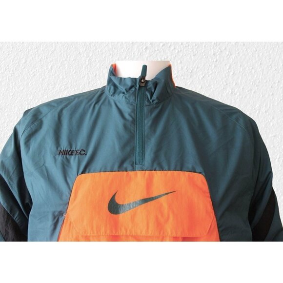 NIKE F.C. Anorak Pullover 1/4 Zip Woven Jacket in Black/Orange/Dark Teal (Large) - Picture 3 of 9
